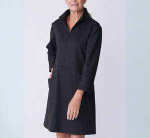 Kal Rieman - Harper 1/4 Zip Ponte Dress in Charcoal