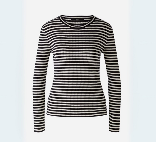 OUI - Ribbed Stripe Long Sleeve Top in Black/White