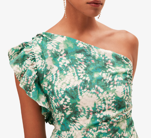Suncoo Paris One Shoulder Green Floral Dress MED Suncoo Paris One Shoulder Green Floral Dress MED