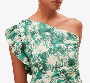 Suncoo Paris One Shoulder Green Floral Dress