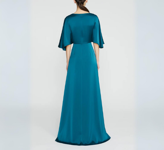 Theia - Waverly Kimono Sleeve Satin Gown in Night Swim