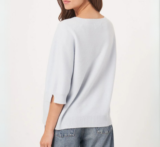 REPEAT Cashmere - Fine Knit Elbow Sleeve Cashmere Sweater in Wave