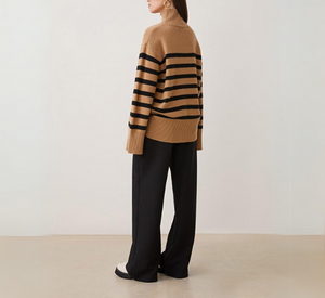 Suncoo - Palacio Oversize Striped Turtleneck in Camel and Black