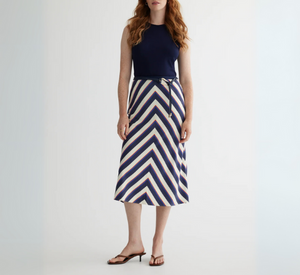 IRIS - Printed Stripe Pull on Skirt in Blue and Orange