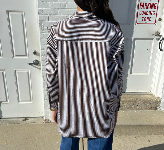 Frank & Eileen - Shirley Oversize Striped Button Down in Brown and White