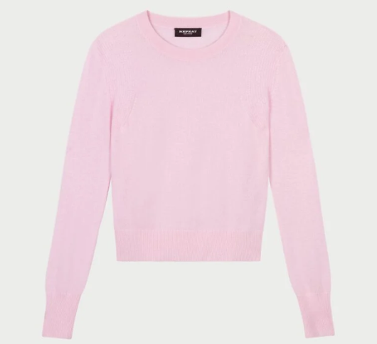 REPEAT Cashmere - Cashmere Crewneck Sweater with Mixed Stitch Detail in Blush