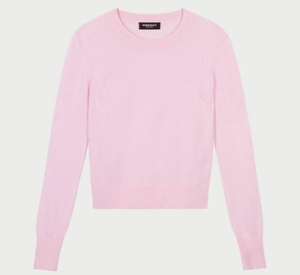 REPEAT Cashmere - Cashmere Crewneck Sweater with Mixed Stitch Detail in Blush