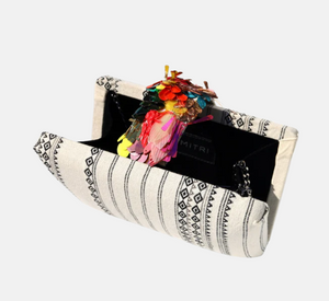 Simitri - Sahara Pinata Clutch with Sequin Closure in Black and Neutral