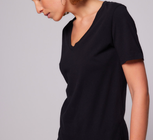 Majestic Filatures - Silk Touch Cotton V-Neck T-Shirt in Black