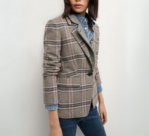 Veronica Beard - Blythe Plaid Blazer with Double Lapel in Black, Brown, and Blue