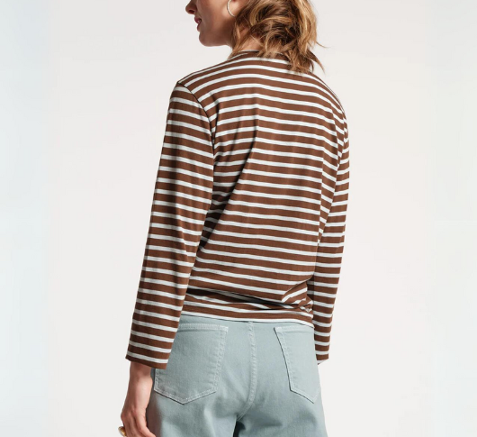 Frances Valentine - Long Sleeve Cotton Stripe Top in Chocolate and Light Blue