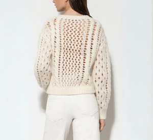 Luisa Cerano - Open Knit Alpaca Crew Sweater in Eggshell