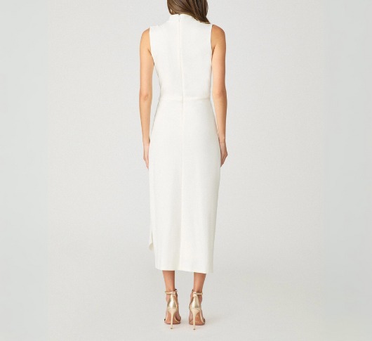 Shoshanna -  Park High Neck Ponte Side Drape Dress in Winter White