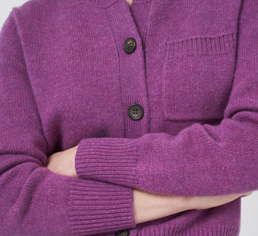 Repeat Cashmere  - Short Cashmere Button Down Cardigan in Grape