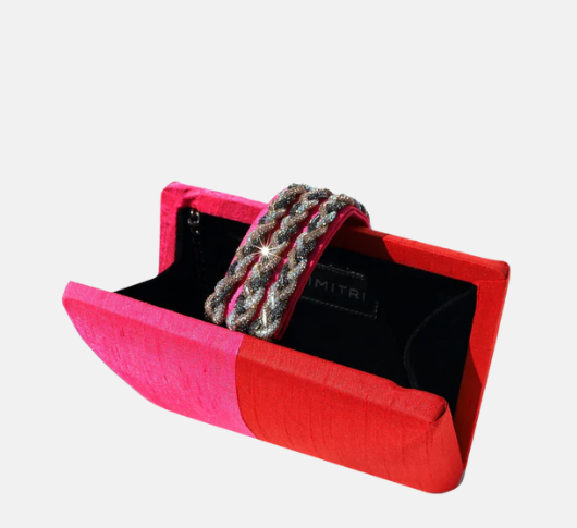 Simitri - Gulaab Hand Clutch with Crystal Closure in Pink and Red