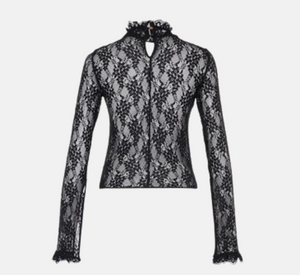 THEO - Artemis Long Sleeve Lace Mock Neck Top in Black