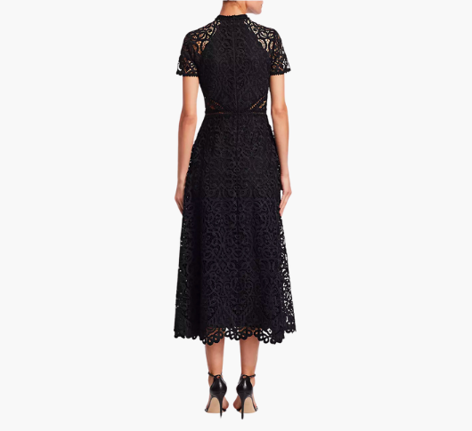 
            
                Load image into Gallery viewer, ML Monique Lhuillier - Lace Overlay Midi Dress in Jet Black
            
        