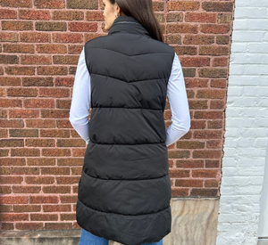 Nikki Jones - Long Side Snap Quilted Vest in Black