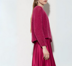 Luisa Cerano - Loose Knit Alpaca Wool Cardigan in Berry Pink