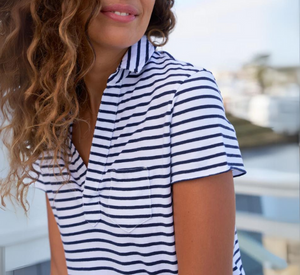 Frank & Eileen - Charlotte Heritage Jersey Perfect Polo in Navy French Stripe