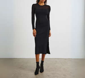 Rails - Luz Long Sleeve Knit Dress with Mesh in Black