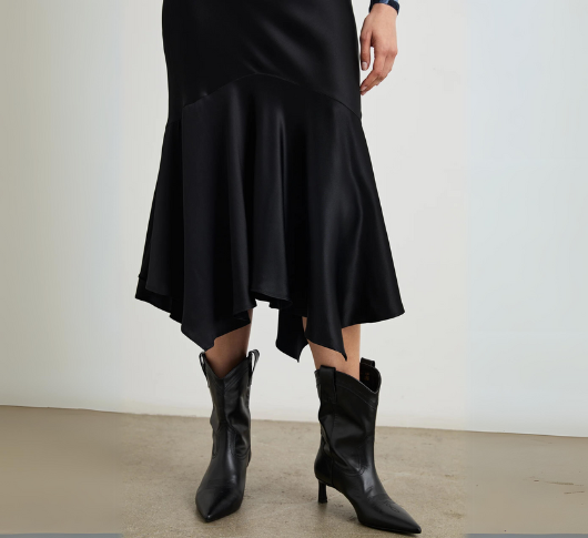 Rails - Edwina Asymmetric Satin Trumpet Skirt in Black