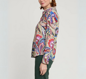 Hinson Wu - Diane Long Sleeve Paisley Button Down Top in Champagne