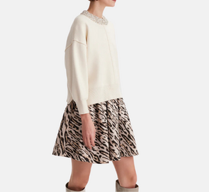 THEO - Tyche Leopard Jacquard Short Pleated Skirt