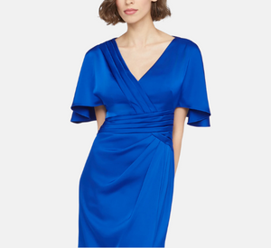 Theia - Shea Kimono Sleeve Satin Gown in Saphire