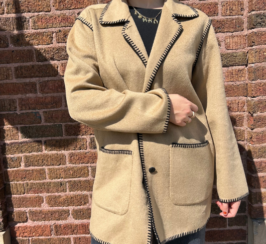 Elliot Lauren - Whipstitch Wool Blend Coat in Camel and Black