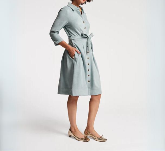 Frances Valentine - Bellini Microsuede Shirt Dress in Powder Blue