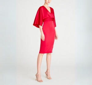 
            
                Load image into Gallery viewer, Theia - Kimono Satin Cocktail Dress in Pomegranate
            
        