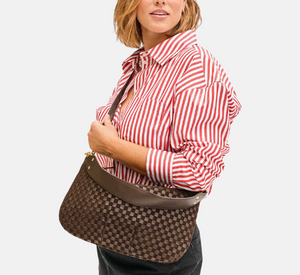 Clare V - Leather and Suede Checkered Messenger Bag in Mahogany