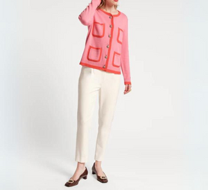 Frances Valentine - Pierre 4 Pocket Cardigan with Contrast Trim in Pink and Orange