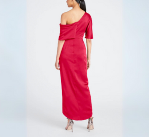 Theia - Rayna One Shoulder Draped Gown in Ruby