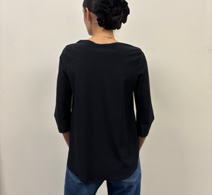 Porto - Callie 3/4 Sleeve Jersey Boatneck Top in Black