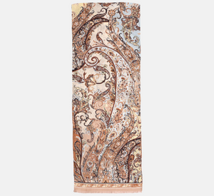 Echo - Silk Paisley Print Oblong Scarf in Vicuna