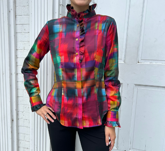 Hinson Wu - Athena Festive Plaid Blouse with Ruffles in Multi