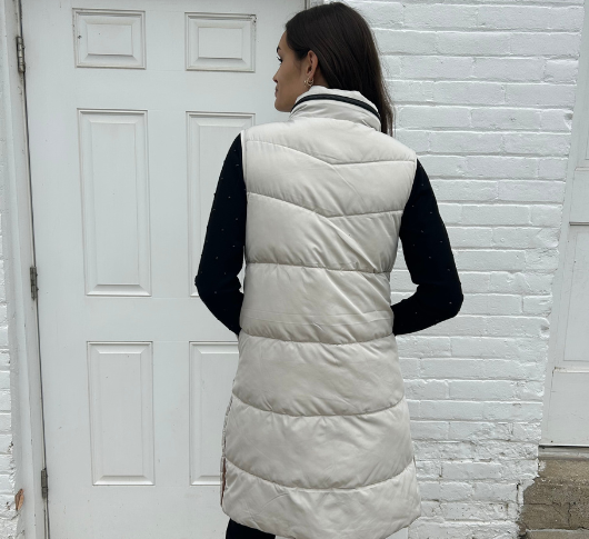 Nikki Jones - Long Side Snap Quilted Vest in Sand