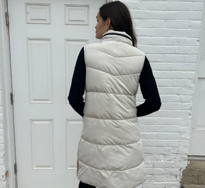 Nikki Jones - Long Side Snap Quilted Vest in Sand