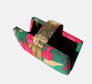 Simitri - Island Floral Fringe Clutch in Green and Fuchsia