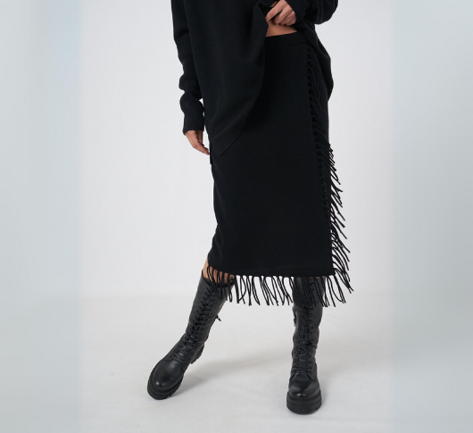 Repeat Cashmere - Pull On Wool Cashmere Skirt in Black