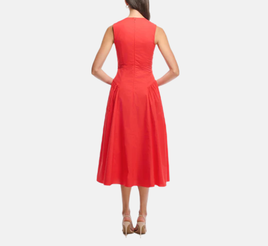 Shoshanna - Grayson Sleeveless Midi Dress with Side Gathers in Apple