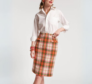 Frances Valentine - Central Wool Plaid Pencil Skirt in Pink and Green