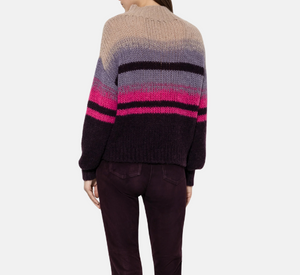 Luisa Cerano - Alpaca Blend Striped Mock Neck Sweater in Pink, Purple, and Tan