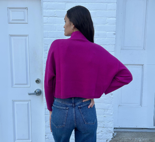 Suncoo - Pirmil Crop Mock Neck Sweater in Fuchsia