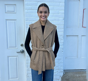 Suncoo - Dida Belted One Button Wool Vest With Belt in Camel