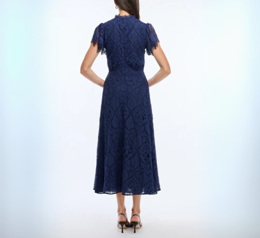 Shoshanna - Norma Short Sleeve Lace Overlay Dress in Navy