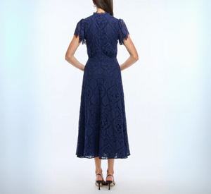 Shoshanna - Norma Short Sleeve Lace Overlay Dress in Navy