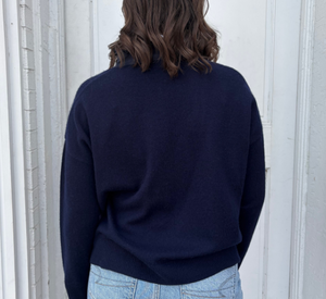 Cortland Park - Brigerton Henley Sweater with Taffeta Trim in Navy